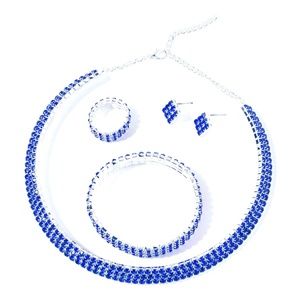 NEW Blue Crystal Bracelet, Ring, Earrings, Choker